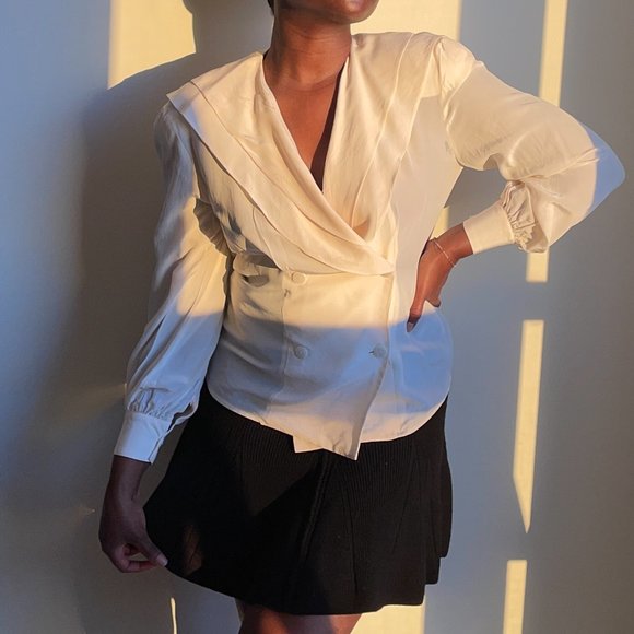 Vintage 80s CHRISTIAN DIOR Ruffled Silk Blouse - Picture 2 of 3